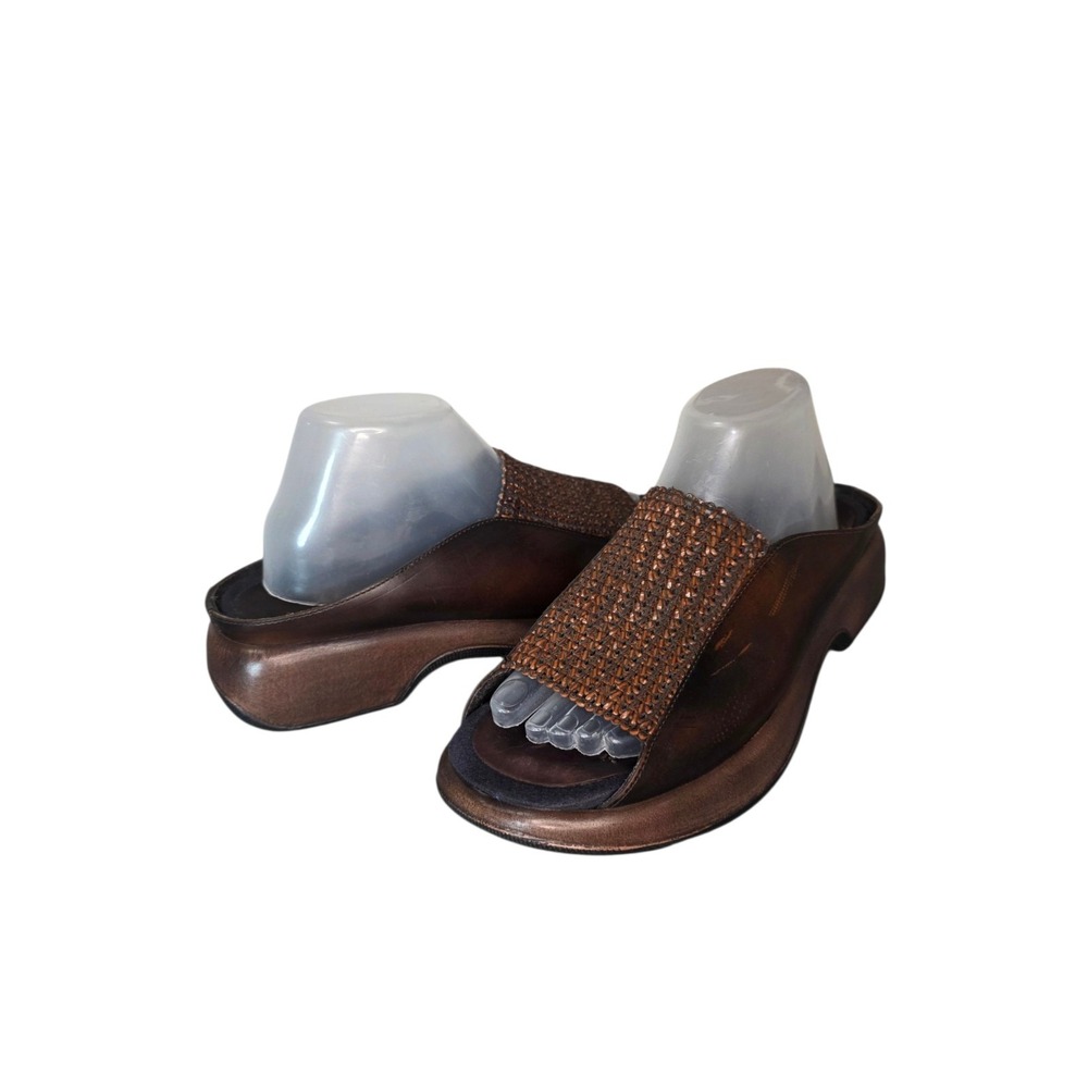 Dansko Portugal Womens 42 Brown Leather Woven Mule Clogs Boho Slide Sandals